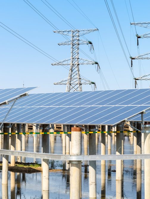 solar power plant under the sunny sky, clean energy background
